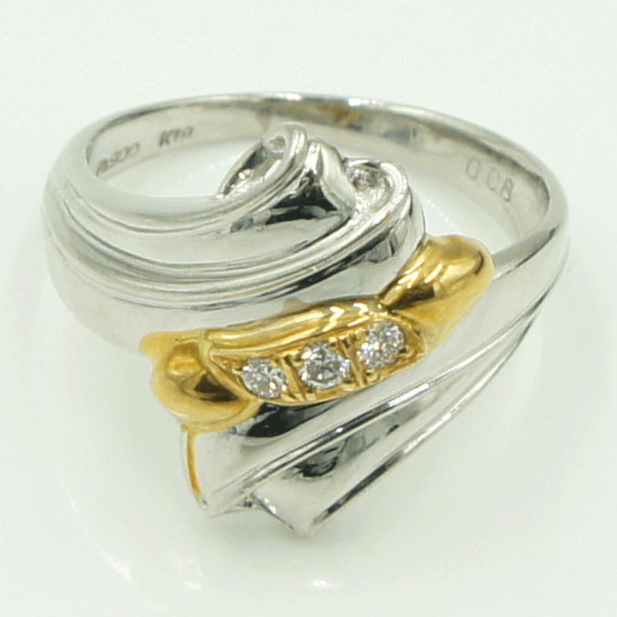 Pt900/K18ダイヤモンドリング　D0.08ct　リングサイズ10号　重量5.55ｇ(石の重量含む)（中古）