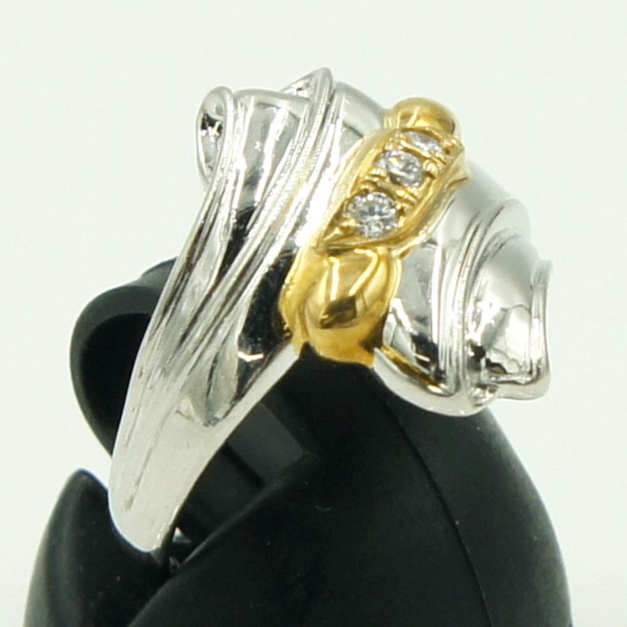 Pt900/K18ダイヤモンドリング　D0.08ct　リングサイズ10号　重量5.55ｇ(石の重量含む)（中古）