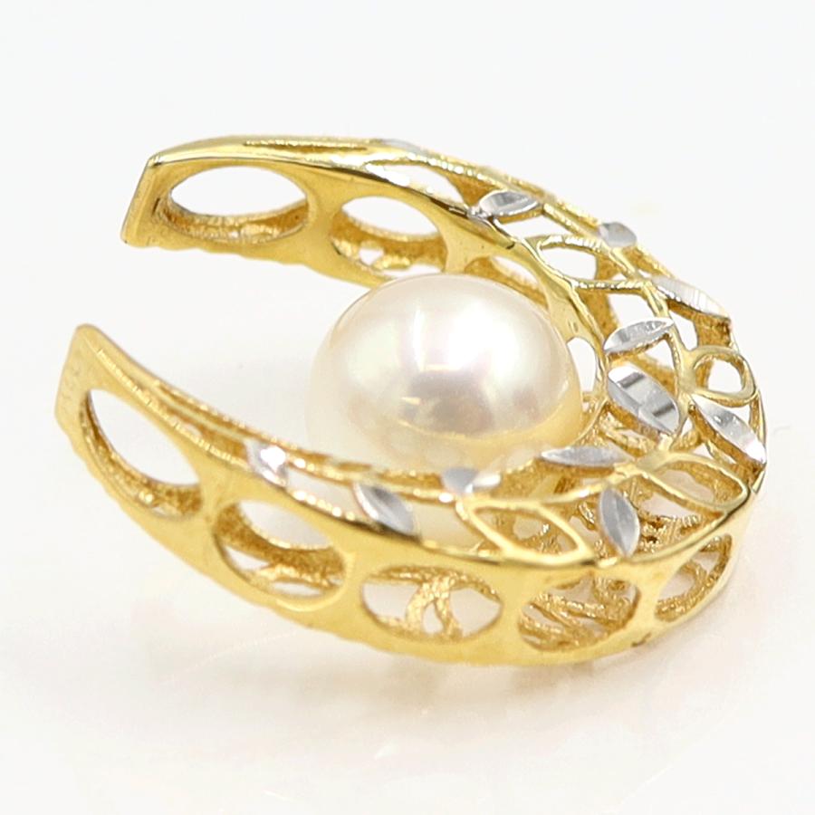 K18パールペンダントトップ 2WAYリバーシブル　パールサイズ約7.7mm　重量2.12ｇ(石の重量含む) （中古）