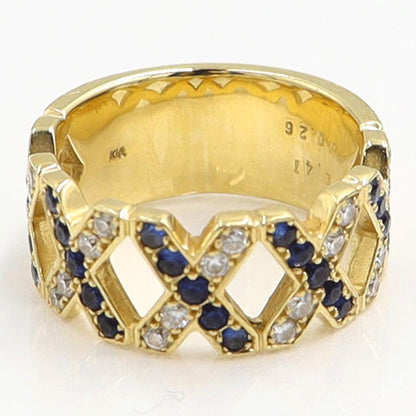 K18サファイアダイヤモンドリング　S0.41ct　D0.26ct　リングサイズ9号　重量7.21ｇ(石の重量含む)　レディース（中古）