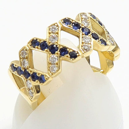 K18サファイアダイヤモンドリング　S0.41ct　D0.26ct　リングサイズ9号　重量7.21ｇ(石の重量含む)　レディース（中古）