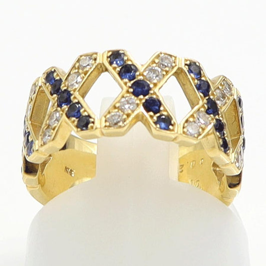 K18サファイアダイヤモンドリング　S0.41ct　D0.26ct　リングサイズ9号　重量7.21ｇ(石の重量含む)　レディース（中古）