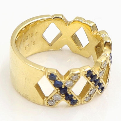 K18サファイアダイヤモンドリング　S0.41ct　D0.26ct　リングサイズ9号　重量7.21ｇ(石の重量含む)　レディース（中古）