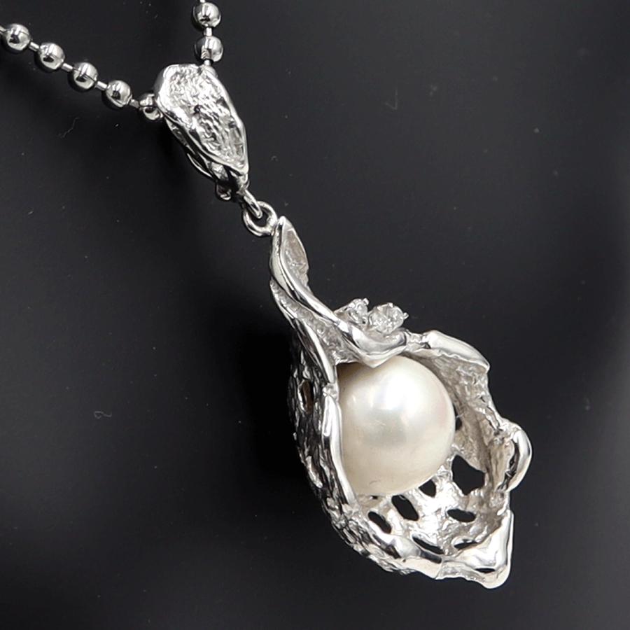 Pt900パールダイヤモンドペンダント　D0.04ct　パールサイズ9.5mm　重量7.95ｇ(石の重量含む) （中古）