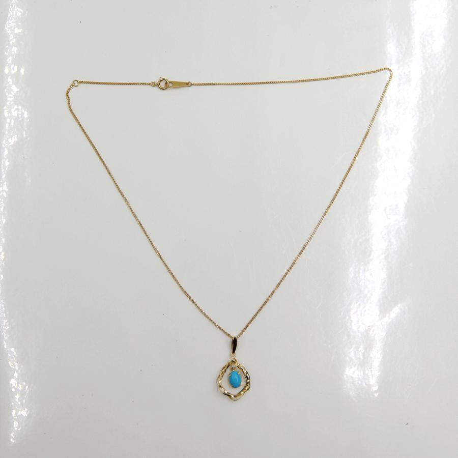 K18ターコイズペンダントネックレス　ネックレス長さ40cm　重量2.69ｇ(石の重量含む) 　レディース(中古)