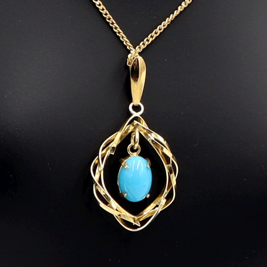 K18ターコイズペンダントネックレス　ネックレス長さ40cm　重量2.69ｇ(石の重量含む) 　レディース(中古)