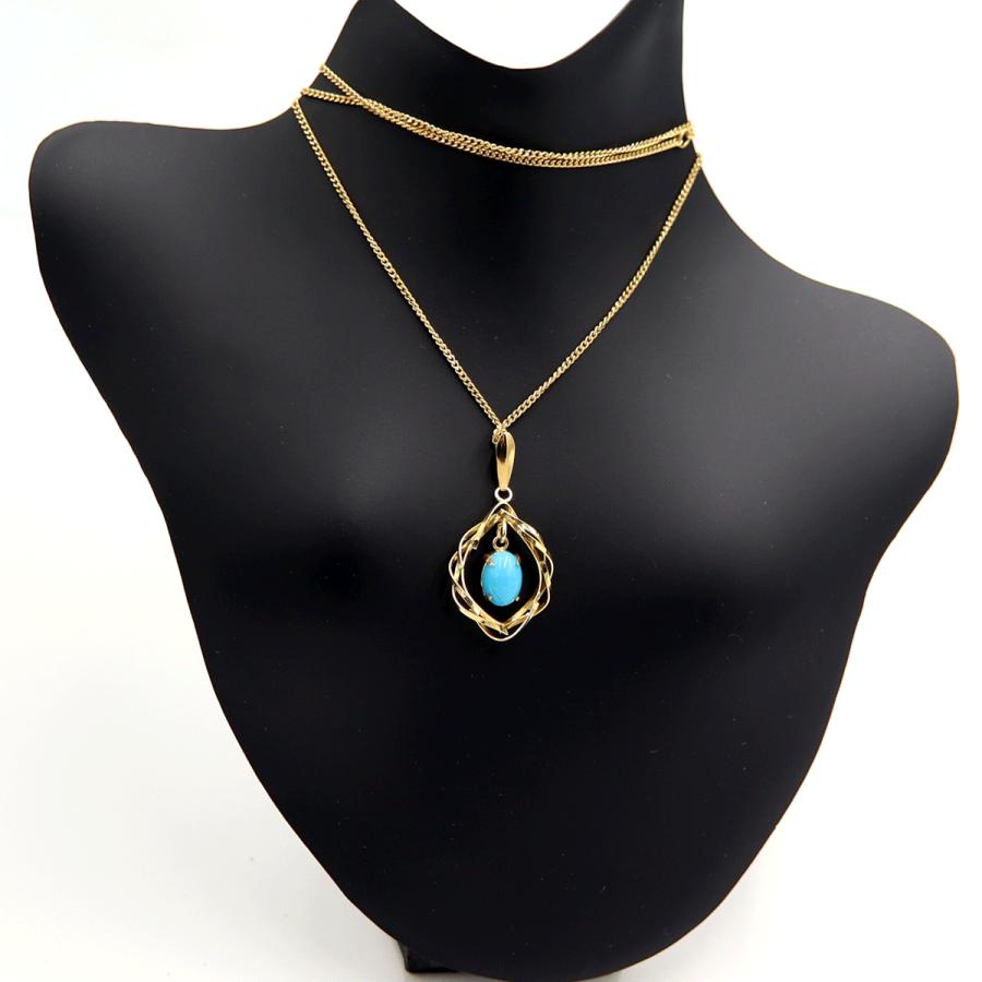 K18ターコイズペンダントネックレス　ネックレス長さ40cm　重量2.69ｇ(石の重量含む) 　レディース(中古)