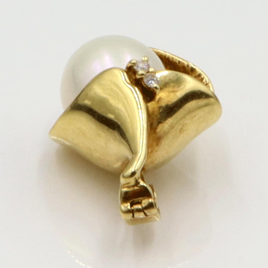 K18パールダイヤモンドペンダントトップ　P9mm　D0.02ct　重量4.50ｇ(石の重量含む)（中古）