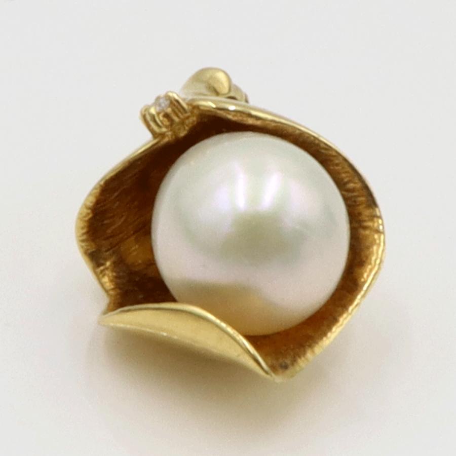 K18パールダイヤモンドペンダントトップ　P9mm　D0.02ct　重量4.50ｇ(石の重量含む)（中古）