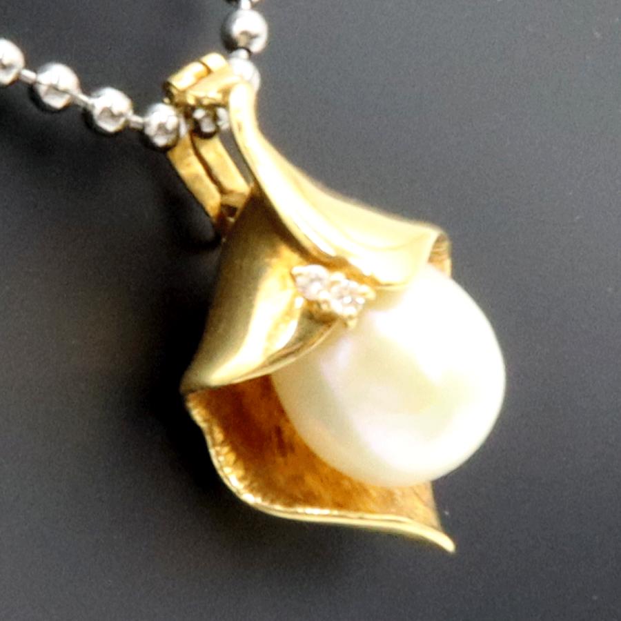 K18パールダイヤモンドペンダントトップ　P9mm　D0.02ct　重量4.50ｇ(石の重量含む)（中古）