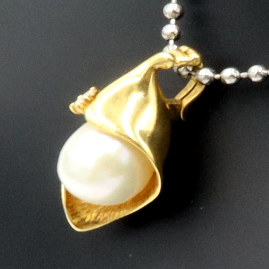 K18パールダイヤモンドペンダントトップ　P9mm　D0.02ct　重量4.50ｇ(石の重量含む)（中古）