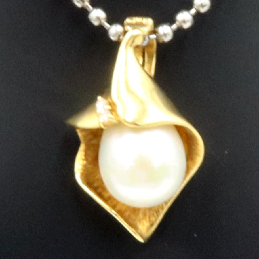 K18パールダイヤモンドペンダントトップ　P9mm　D0.02ct　重量4.50ｇ(石の重量含む)（中古）