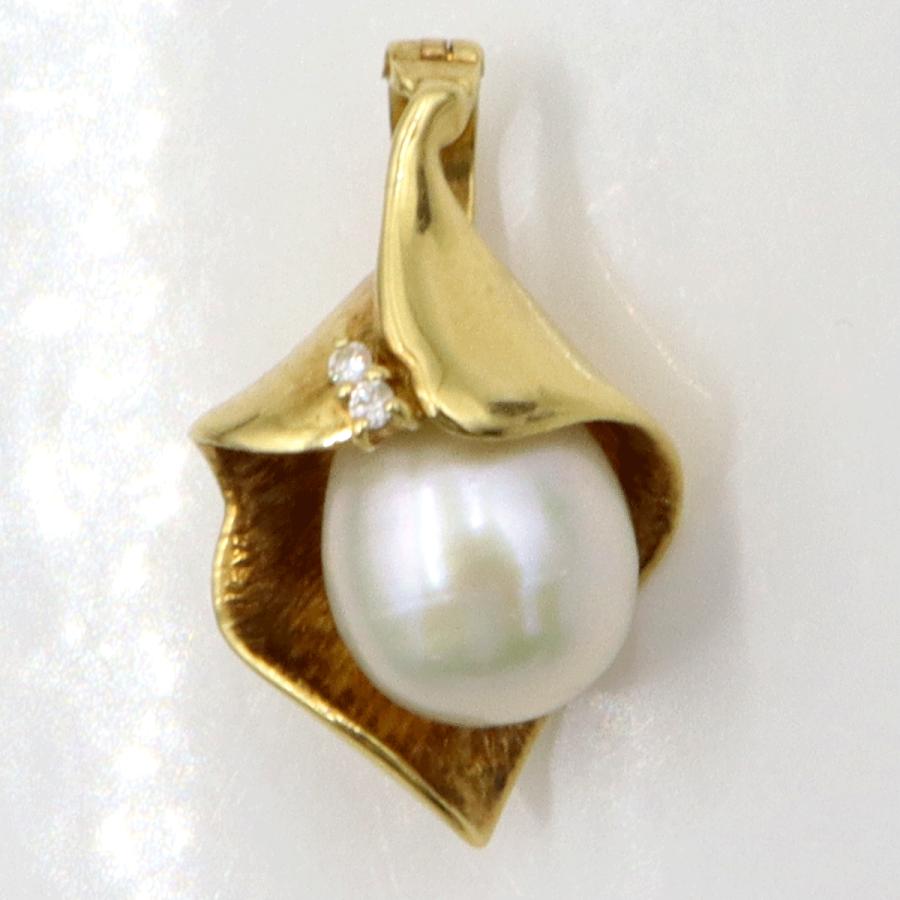 K18パールダイヤモンドペンダントトップ　P9mm　D0.02ct　重量4.50ｇ(石の重量含む)（中古）