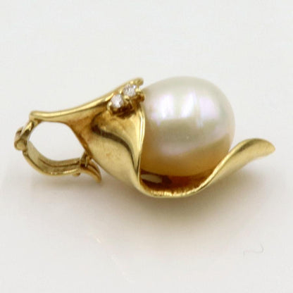 K18パールダイヤモンドペンダントトップ　P9mm　D0.02ct　重量4.50ｇ(石の重量含む)（中古）