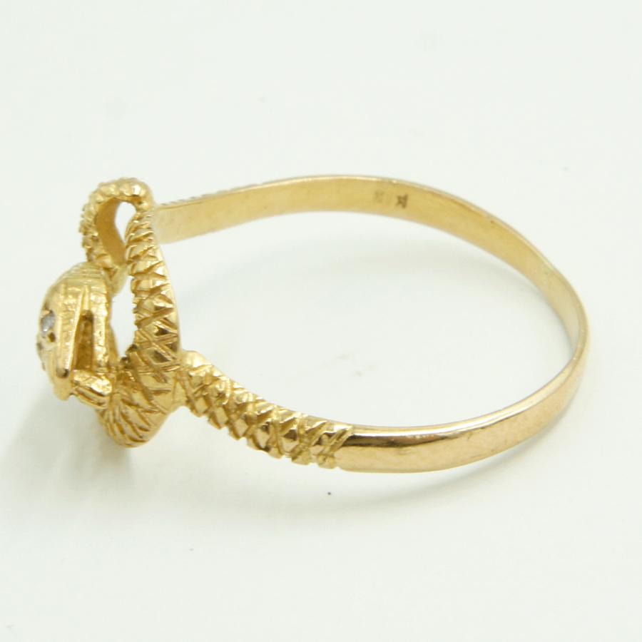 K18ダイヤモンドリング「蛇・ヘビ・スネーク」リング17号　重量2.77ｇ　（中古）