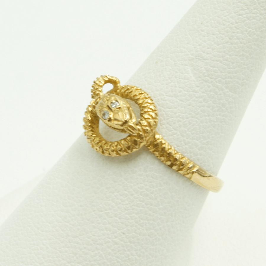 K18ダイヤモンドリング「蛇・ヘビ・スネーク」リング17号　重量2.77ｇ　（中古）