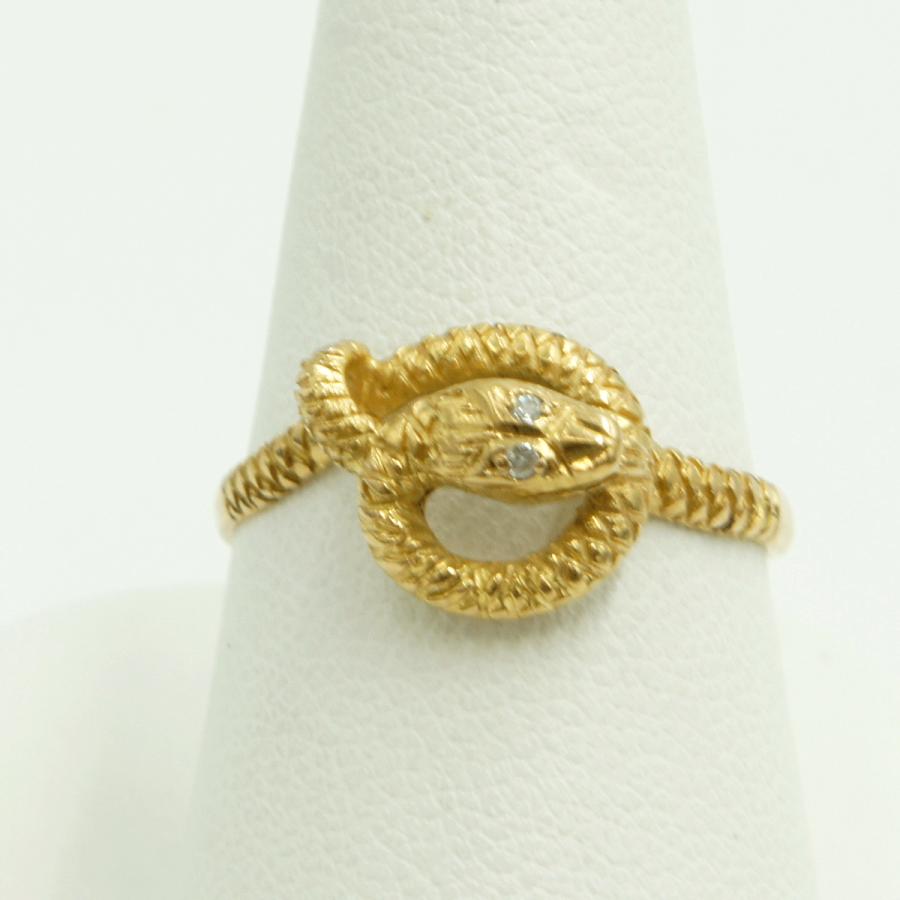 K18ダイヤモンドリング「蛇・ヘビ・スネーク」リング17号　重量2.77ｇ　（中古）