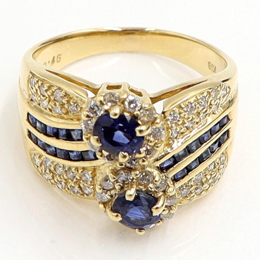 K18サファイアダイヤモンドリング　S1.29ct　D0.45ct　リングサイズ13号　重量7.17ｇ(石の重量含む)　レディース（中古）
