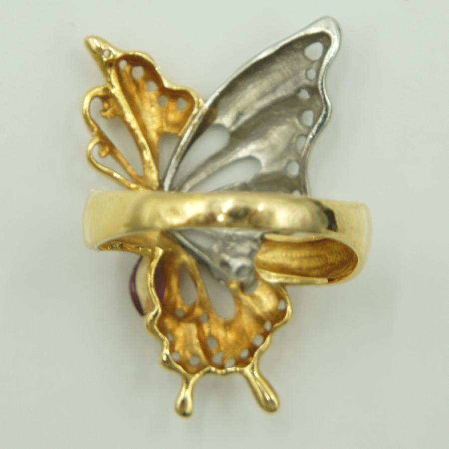 K18/Pt900ルビーリング　リング18号　重量7.02ｇ(石の重さ含む)　蝶々　レディース（中古）