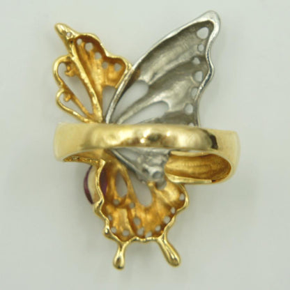 K18/Pt900ルビーリング　リング18号　重量7.02ｇ(石の重さ含む)　蝶々　レディース（中古）