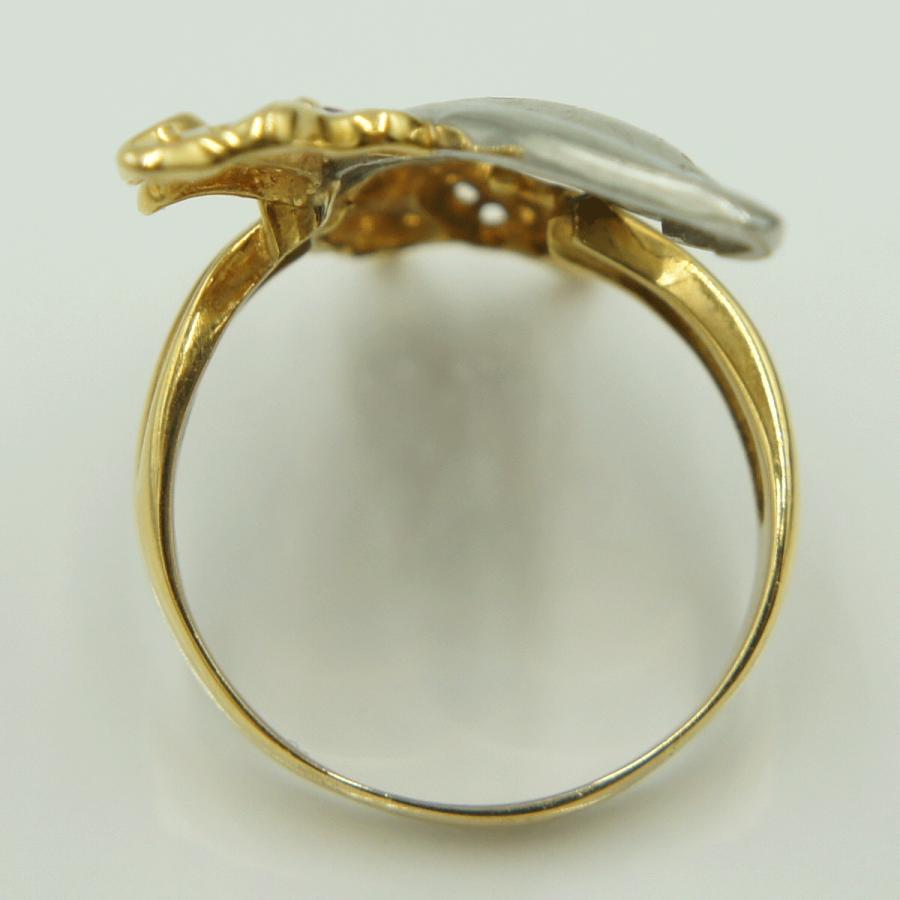 K18/Pt900ルビーリング　リング18号　重量7.02ｇ(石の重さ含む)　蝶々　レディース（中古）