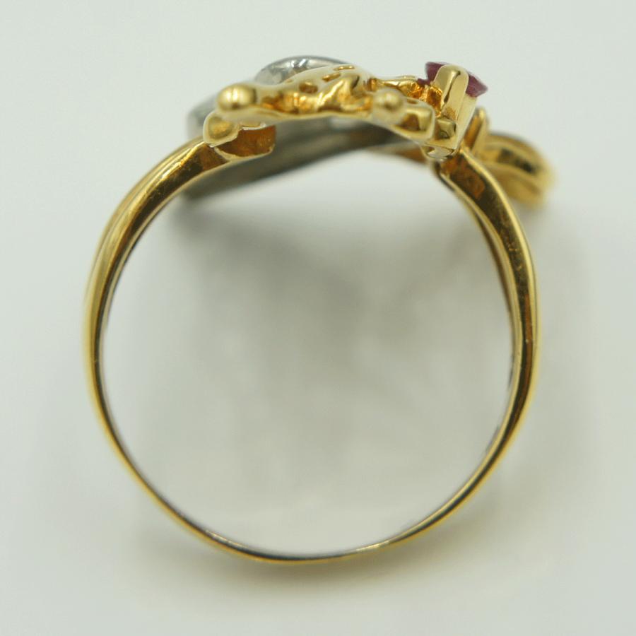 K18/Pt900ルビーリング　リング18号　重量7.02ｇ(石の重さ含む)　蝶々　レディース（中古）
