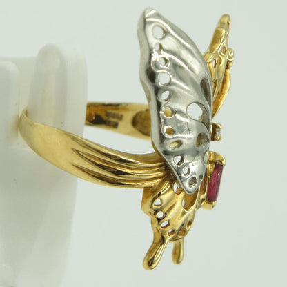 K18/Pt900ルビーリング　リング18号　重量7.02ｇ(石の重さ含む)　蝶々　レディース（中古）