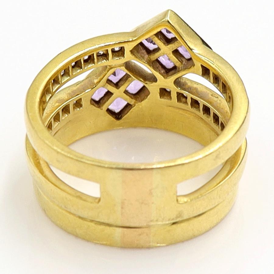 K18アメジストダイヤモンドリング　A0.48ct　D0.50ct　リングサイズ14号　重量9.32ｇ(石の重量含む)　レディース（中古）