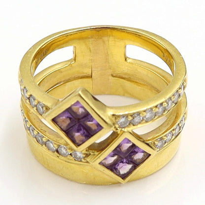 K18アメジストダイヤモンドリング　A0.48ct　D0.50ct　リングサイズ14号　重量9.32ｇ(石の重量含む)　レディース（中古）