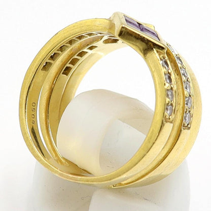 K18アメジストダイヤモンドリング　A0.48ct　D0.50ct　リングサイズ14号　重量9.32ｇ(石の重量含む)　レディース（中古）