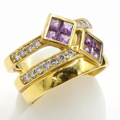 K18アメジストダイヤモンドリング　A0.48ct　D0.50ct　リングサイズ14号　重量9.32ｇ(石の重量含む)　レディース（中古）