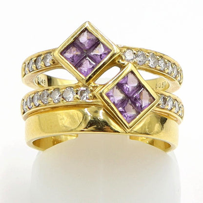 K18アメジストダイヤモンドリング　A0.48ct　D0.50ct　リングサイズ14号　重量9.32ｇ(石の重量含む)　レディース（中古）