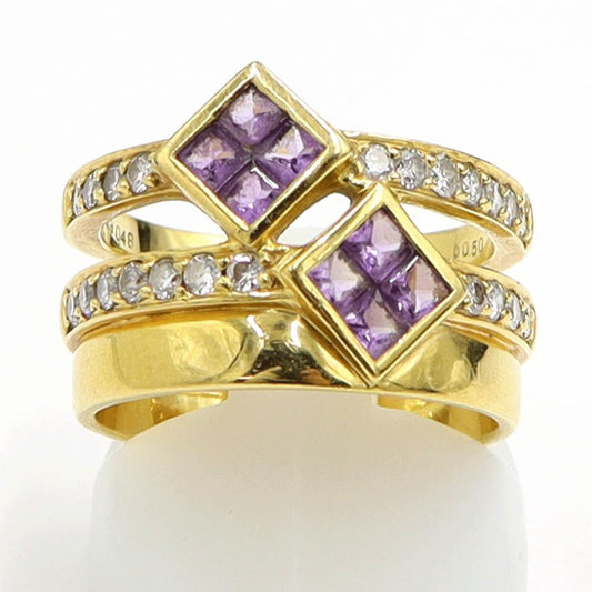 K18アメジストダイヤモンドリング　A0.48ct　D0.50ct　リングサイズ14号　重量9.32ｇ(石の重量含む)　レディース（中古）