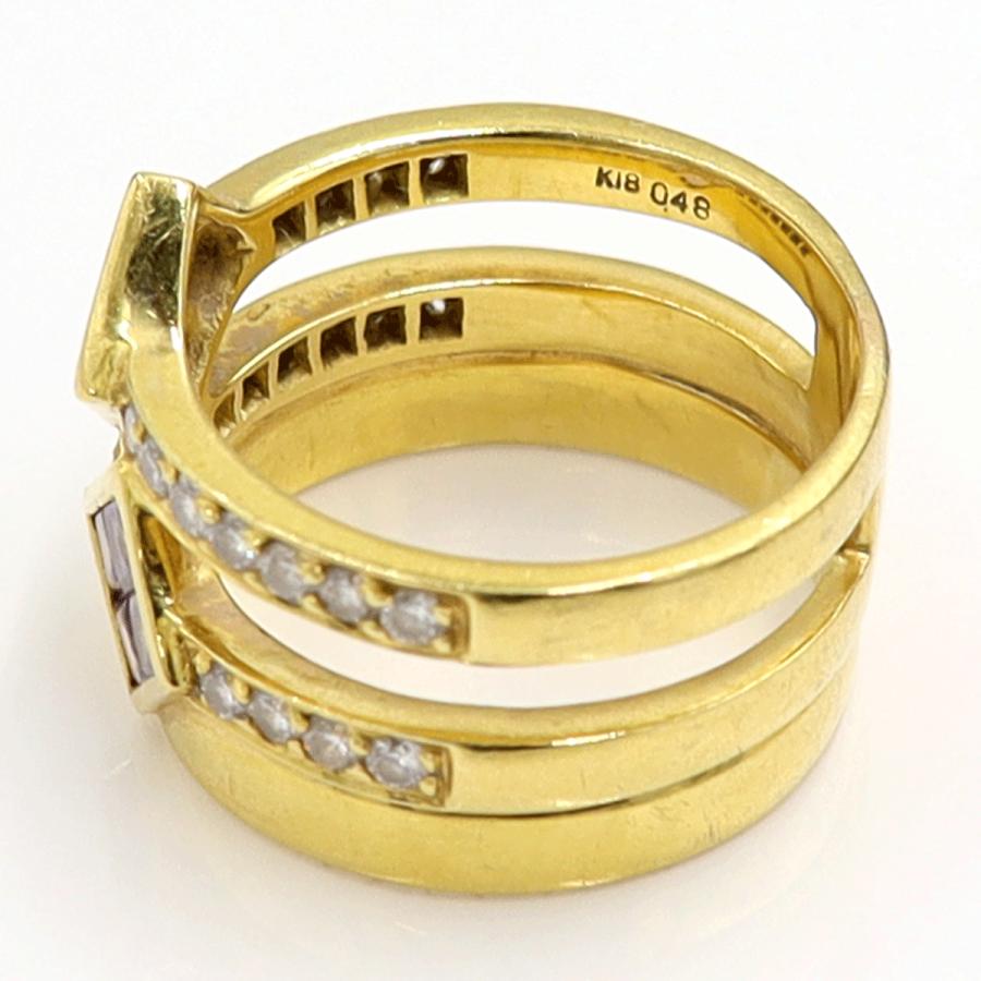 K18アメジストダイヤモンドリング　A0.48ct　D0.50ct　リングサイズ14号　重量9.32ｇ(石の重量含む)　レディース（中古）