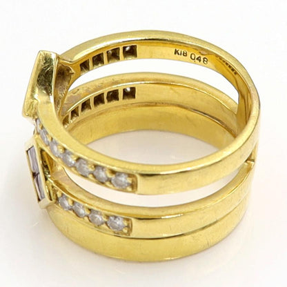 K18アメジストダイヤモンドリング　A0.48ct　D0.50ct　リングサイズ14号　重量9.32ｇ(石の重量含む)　レディース（中古）