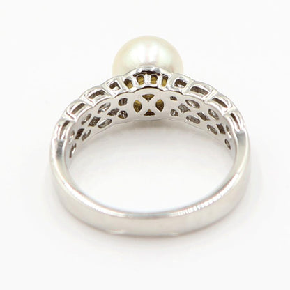 Pt900パールダイヤリング　8mm　D0.05ct　サイズ13号　重量6.59ｇ(石の重量含む)(中古)