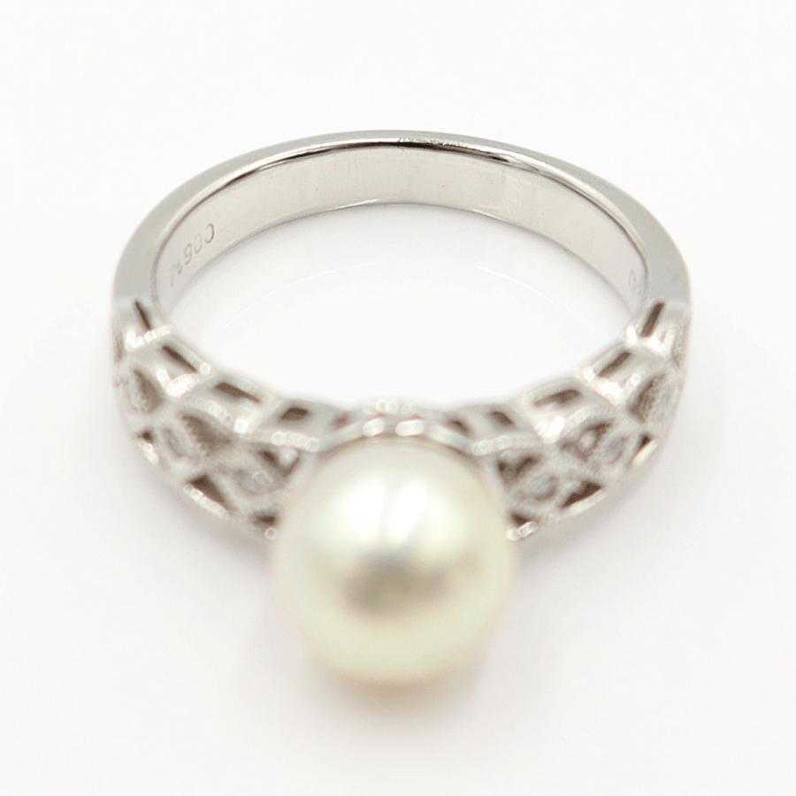 Pt900パールダイヤリング　8mm　D0.05ct　サイズ13号　重量6.59ｇ(石の重量含む)(中古)