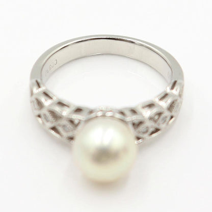Pt900パールダイヤリング　8mm　D0.05ct　サイズ13号　重量6.59ｇ(石の重量含む)(中古)