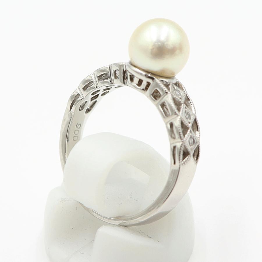 Pt900パールダイヤリング　8mm　D0.05ct　サイズ13号　重量6.59ｇ(石の重量含む)(中古)
