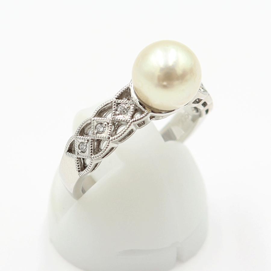 Pt900パールダイヤリング　8mm　D0.05ct　サイズ13号　重量6.59ｇ(石の重量含む)(中古)