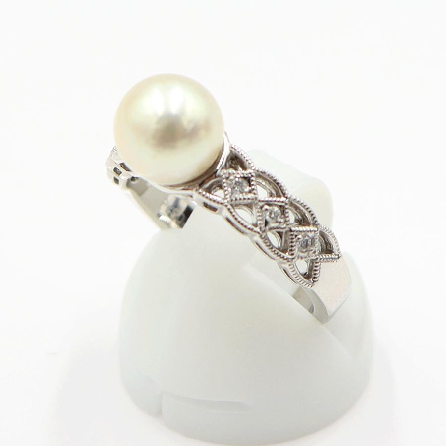 Pt900パールダイヤリング　8mm　D0.05ct　サイズ13号　重量6.59ｇ(石の重量含む)(中古)