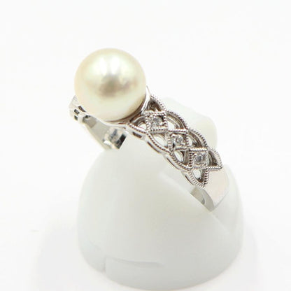 Pt900パールダイヤリング　8mm　D0.05ct　サイズ13号　重量6.59ｇ(石の重量含む)(中古)