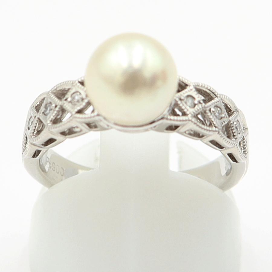 Pt900パールダイヤリング　8mm　D0.05ct　サイズ13号　重量6.59ｇ(石の重量含む)(中古)