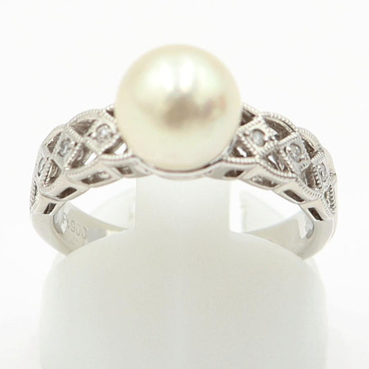 Pt900パールダイヤリング　8mm　D0.05ct　サイズ13号　重量6.59ｇ(石の重量含む)(中古)
