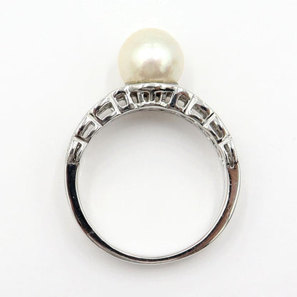 Pt900パールダイヤリング　8mm　D0.05ct　サイズ13号　重量6.59ｇ(石の重量含む)(中古)