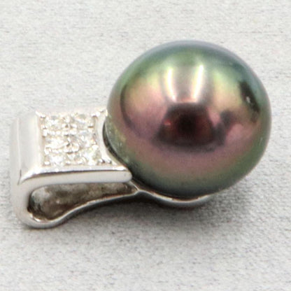 Pt900黒蝶真珠ダイヤモンドペンダントトップ　P12.5mm　D0.14ct　重量5.42ｇ(石の重量含む)（中古）