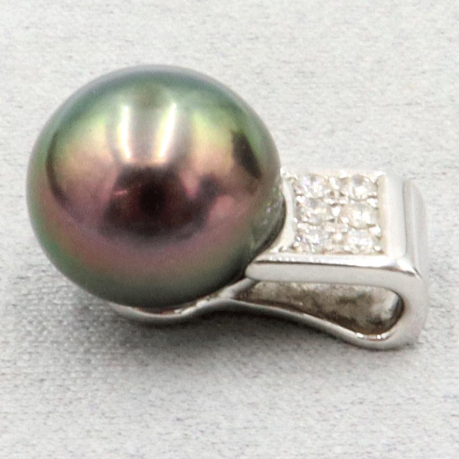 Pt900黒蝶真珠ダイヤモンドペンダントトップ　P12.5mm　D0.14ct　重量5.42ｇ(石の重量含む)（中古）