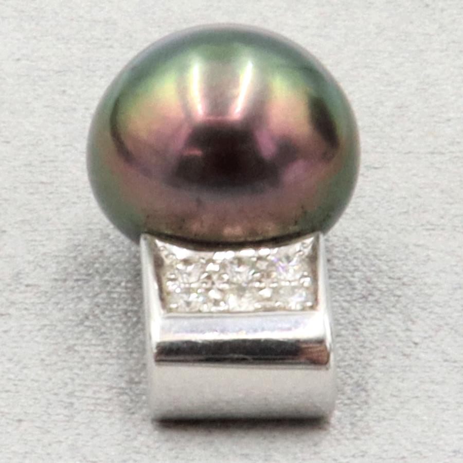 Pt900黒蝶真珠ダイヤモンドペンダントトップ　P12.5mm　D0.14ct　重量5.42ｇ(石の重量含む)（中古）