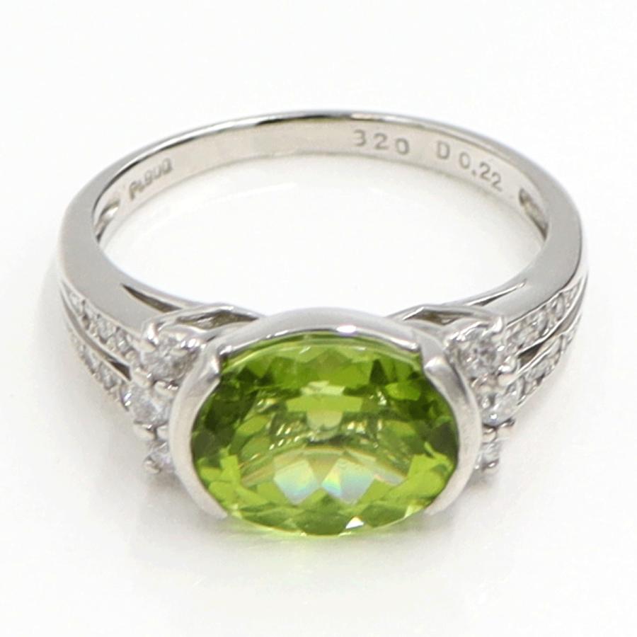 Pt900ペリドットダイヤモンドリング　PD3.20ct　D0.22ct　リングサイズ14号　重量5.74ｇ(石の重量含む)　レディース（中古）