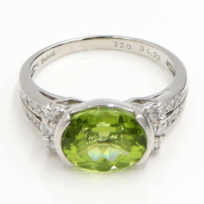 Pt900ペリドットダイヤモンドリング　PD3.20ct　D0.22ct　リングサイズ14号　重量5.74ｇ(石の重量含む)　レディース（中古）